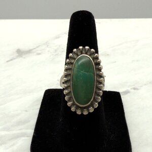 Vtg Sterling Silver Long Malachite Southwest Ring Stampwork Women Size 5 NOTE